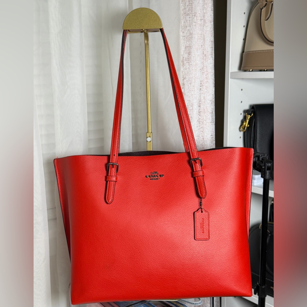 Coach Mollie Red Leather Tote With Hang Tag